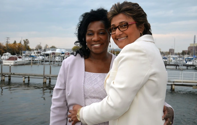 lesbian couple hugging