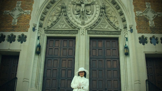 bride in front of church