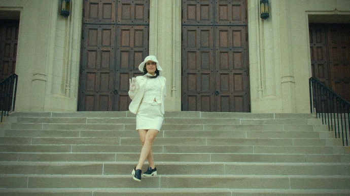 bride in front of church