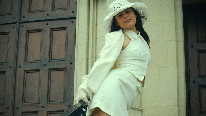 bride in front of church